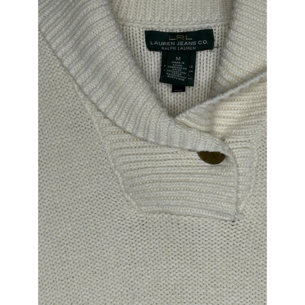 LRL Ralph Lauren Women's M Ivory Shawl Collar Sweater Poncho Classic Coastal - Picture 3 of 11